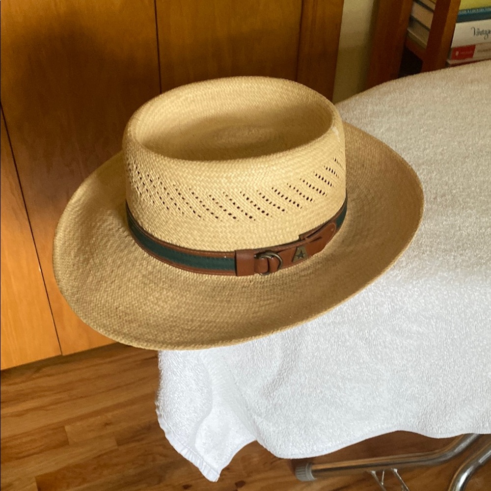 Stylish Tan Hat with Green Band